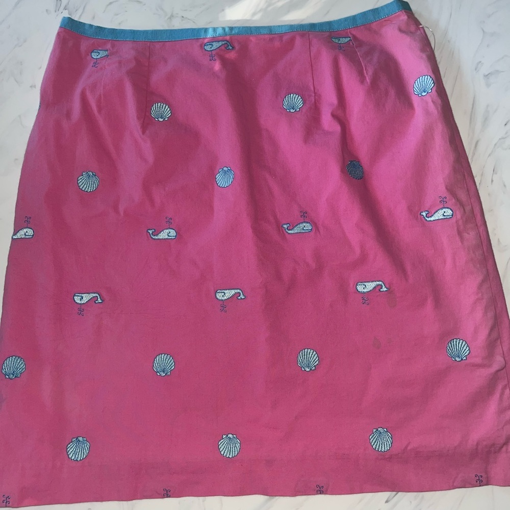 Lilly pulitzer vintage embroidered whale seashell skirt 6 stretch pink blue
